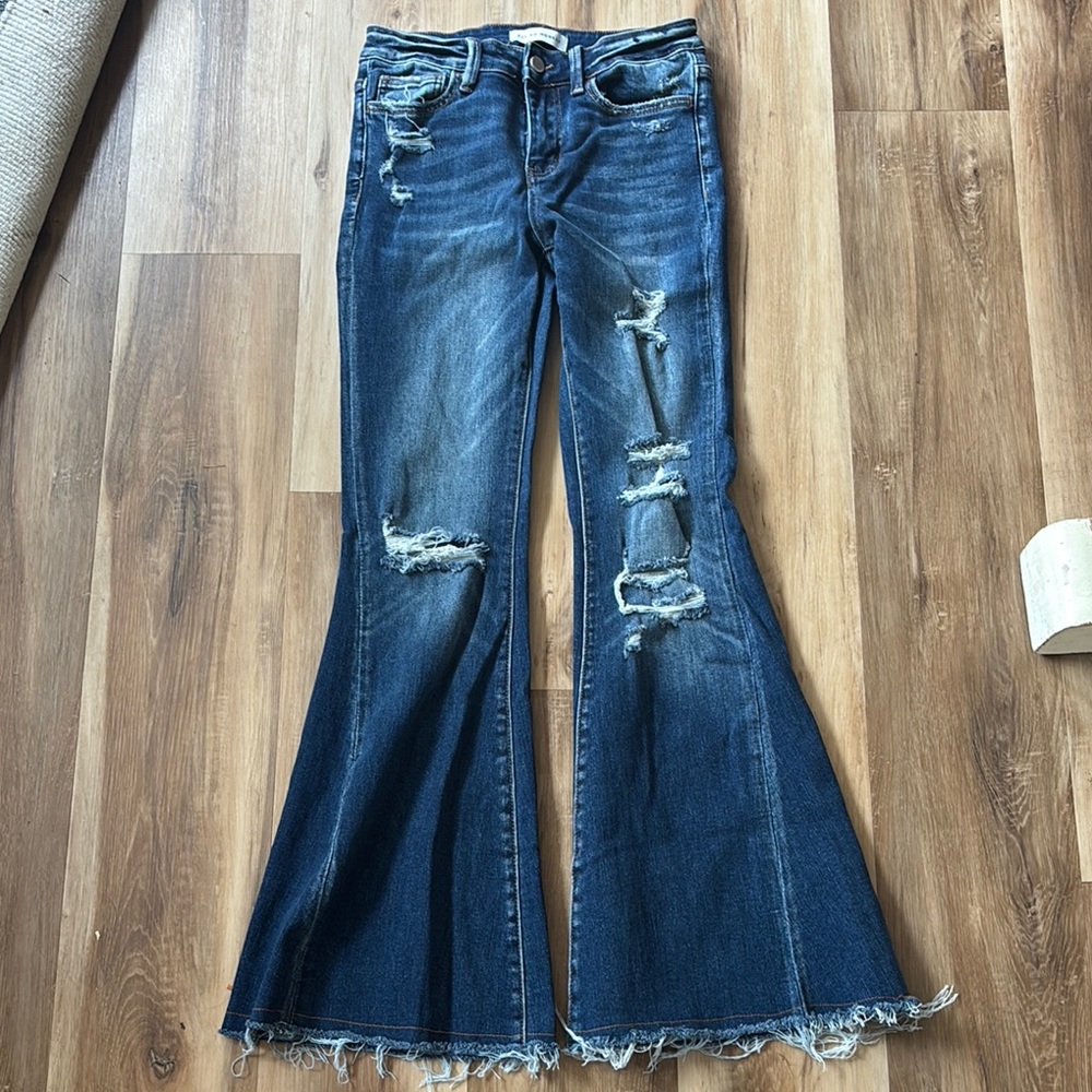 Teen Girl  Distressed Flare Jeans - Blue